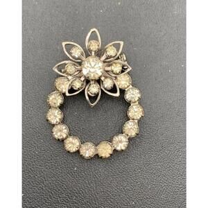 Vintage 1940s Starburst Flower Rhinestone Silver Tone Rivet Back Scatter Brooch